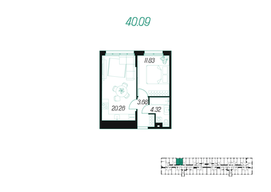 40,1 м², 1-комнатная квартира 4 699 664 ₽ - изображение 8