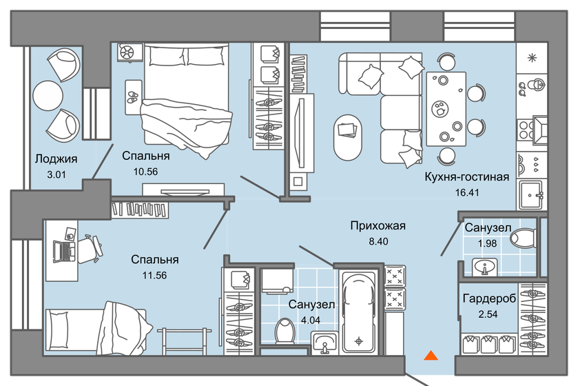 57 м², 3-комнатная квартира 6 502 559 ₽ - изображение 1