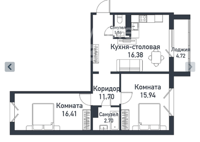 Квартира 57 м², 2-комнатная - изображение 1