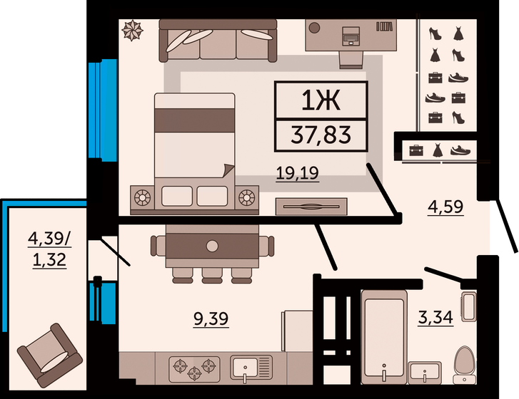 37,8 м², 1-комнатная квартира 5 939 310 ₽ - изображение 1