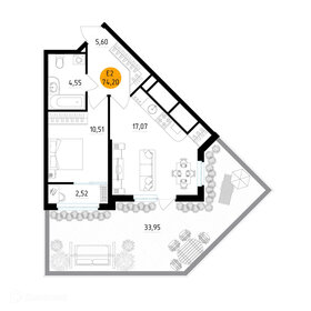 Квартира 74,2 м², 1-комнатная - изображение 1