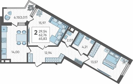 64 м², 2-комнатная квартира 12 500 000 ₽ - изображение 83