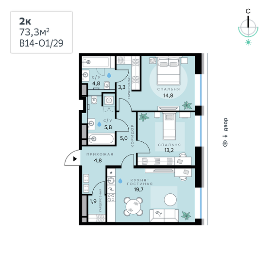 73,3 м², 2-комнатная квартира 36 254 180 ₽ - изображение 1