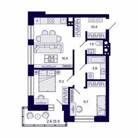 56 м², 2-комнатная квартира 6 420 000 ₽ - изображение 10