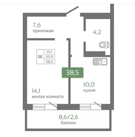 Квартира 38,5 м², студия - изображение 1