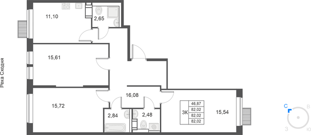 Квартира 82 м², 3-комнатная - изображение 1