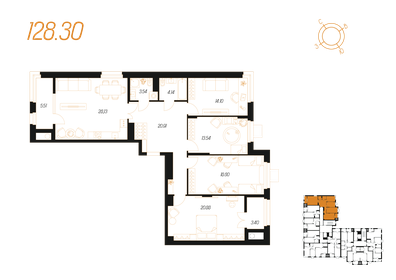 Квартира 128,3 м², 4-комнатная - изображение 1