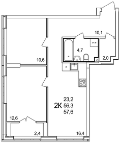 59,9 м², 2-комнатная квартира 6 469 000 ₽ - изображение 1