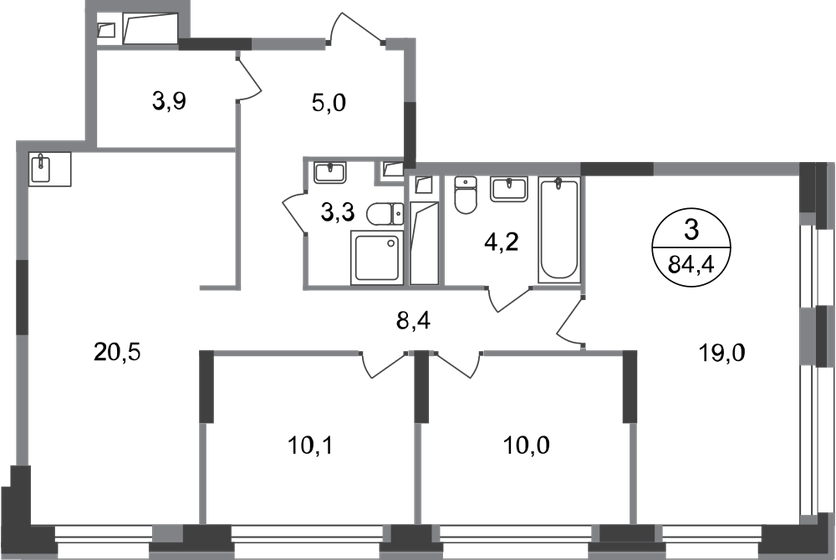 84,4 м², 3-комнатная квартира 17 063 376 ₽ - изображение 1