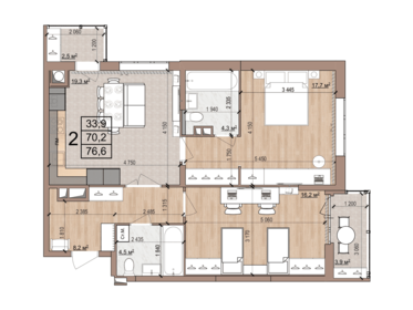 Квартира 76,6 м², 2-комнатная - изображение 1