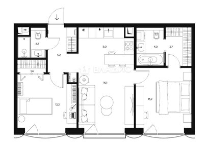 Квартира 63,9 м², 2-комнатные - изображение 1