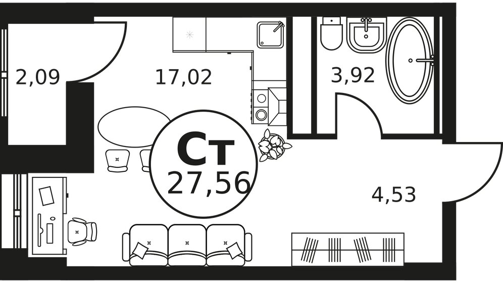 27,8 м², квартира-студия 4 240 000 ₽ - изображение 1