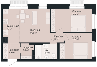 61,1 м², 2-комнатная квартира 14 969 500 ₽ - изображение 23
