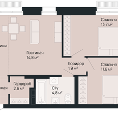 Квартира 61 м², 2-комнатная - изображение 2