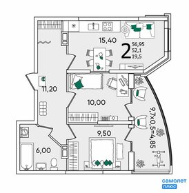 Квартира 57 м², 2-комнатная - изображение 3