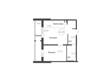 Квартира 44,5 м², 2-комнатная - изображение 1