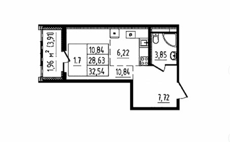 Квартира 32,5 м², студия - изображение 1