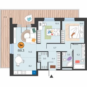 Квартира 88,3 м², 3-комнатная - изображение 1