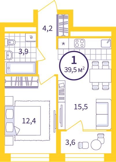 37,7 м², 1-комнатная квартира 5 040 000 ₽ - изображение 1