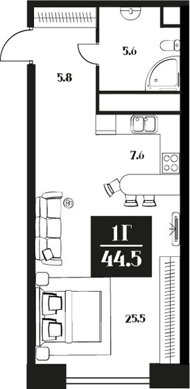 44,5 м², апартаменты-студия 23 585 000 ₽ - изображение 1