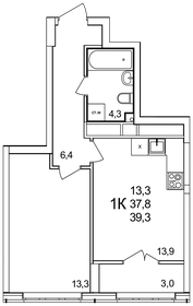 39,3 м², 1-комнатная квартира 5 344 800 ₽ - изображение 8