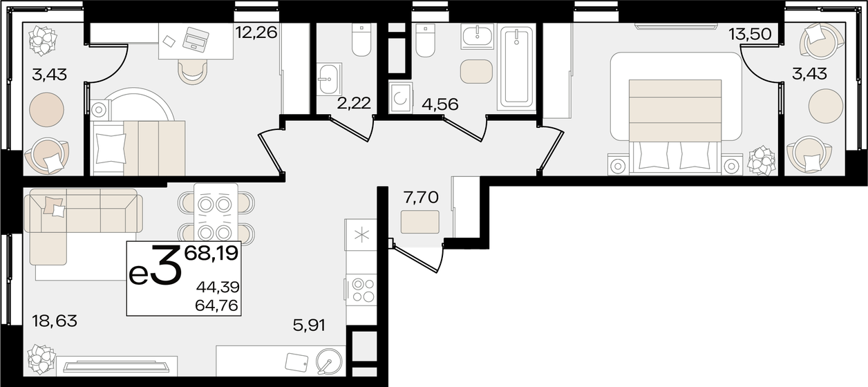 68,2 м², 3-комнатная квартира 20 504 732 ₽ - изображение 1