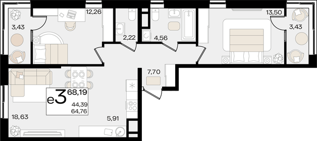70 м², 3-комнатная квартира 21 000 000 ₽ - изображение 61