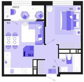 46 м², 1-комнатная квартира 5 500 000 ₽ - изображение 116