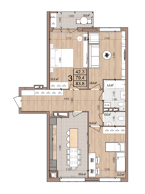 Квартира 83,8 м², 3-комнатная - изображение 1