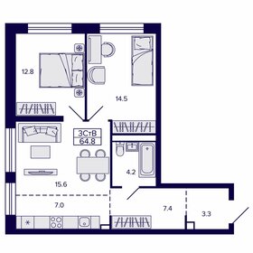 Квартира 64,8 м², 3-комнатная - изображение 1