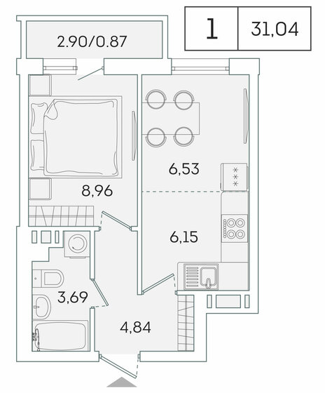 31 м², 1-комнатная квартира 5 682 685 ₽ - изображение 1