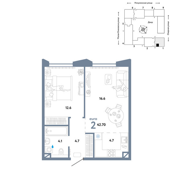 42,7 м², 2-комнатная квартира 19 390 000 ₽ - изображение 1