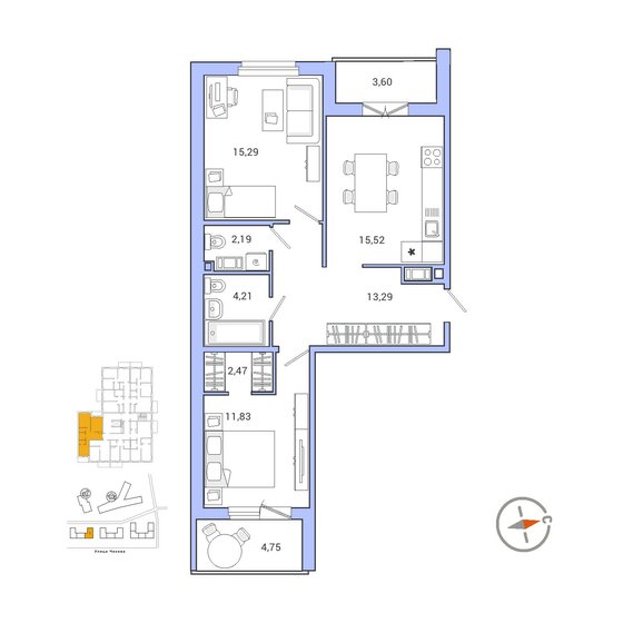 69,6 м², 2-комнатная квартира 10 209 224 ₽ - изображение 1