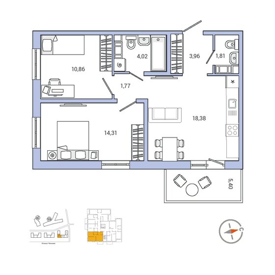 56,9 м², 2-комнатная квартира 10 514 971 ₽ - изображение 1