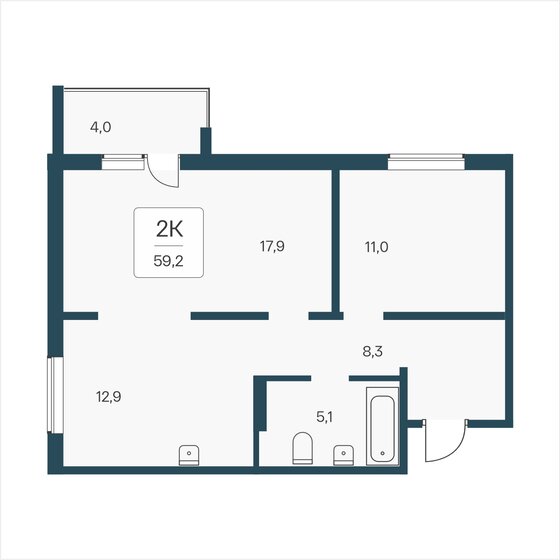 59,2 м², 2-комнатная квартира 5 650 000 ₽ - изображение 1