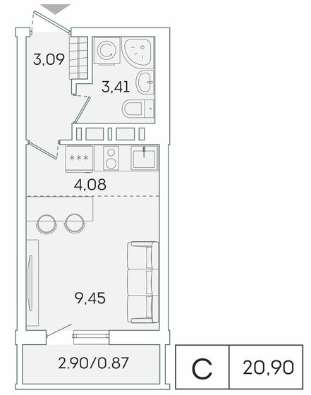 20,9 м², квартира-студия 3 935 342 ₽ - изображение 1