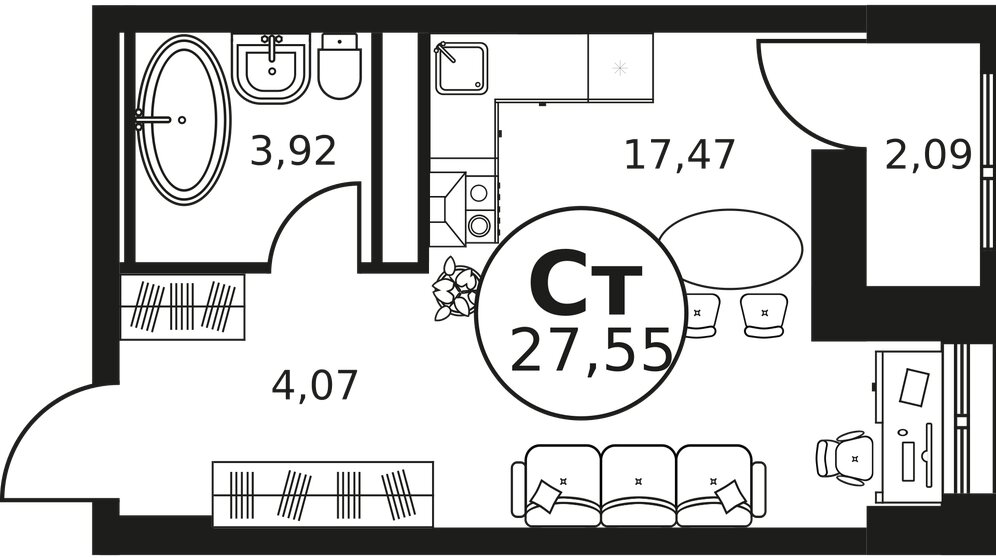 27,6 м², квартира-студия 4 500 000 ₽ - изображение 1