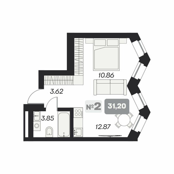 31,2 м², 1-комнатные апартаменты 6 200 000 ₽ - изображение 1