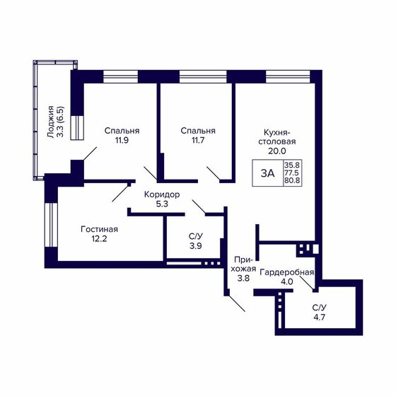 80,8 м², 3-комнатная квартира 8 170 000 ₽ - изображение 1