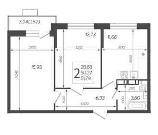 Квартира 51 м², 2-комнатная - изображение 1