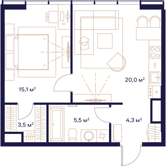 48,4 м², 1-комнатная квартира 26 578 000 ₽ - изображение 1