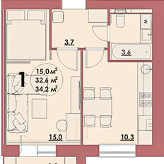 Квартира 34,2 м², 1-комнатная - изображение 2