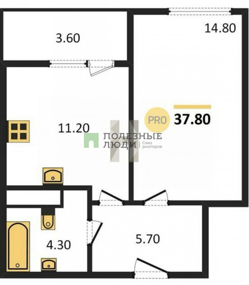 37,9 м², 1-комнатная квартира 4 903 900 ₽ - изображение 1