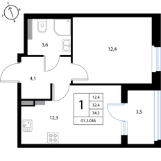 Квартира 34,2 м², 1-комнатная - изображение 2