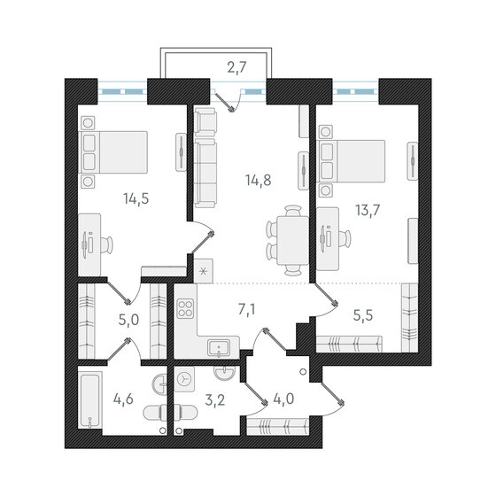 72,4 м², 3-комнатная квартира 12 800 000 ₽ - изображение 1