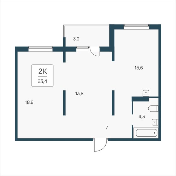 63,4 м², 2-комнатная квартира 5 900 000 ₽ - изображение 1