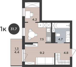 31,7 м², 1-комнатная квартира 4 000 540 ₽ - изображение 27