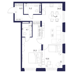 Квартира 76,6 м², 2-комнатная - изображение 1