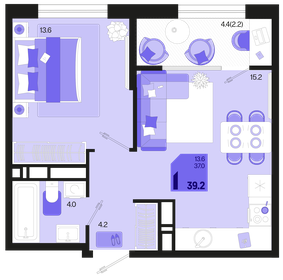 Квартира 39,2 м², 1-комнатная - изображение 1