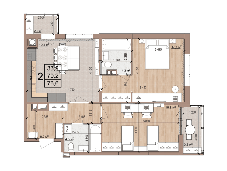 76,6 м², 2-комнатная квартира 6 633 900 ₽ - изображение 12